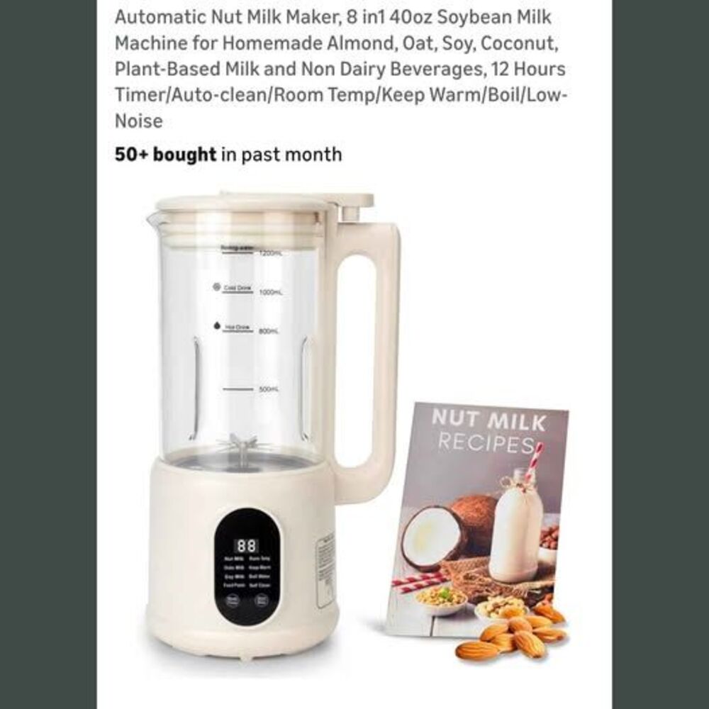 Automatic Soybean Milk Maker 8 in 1 40oz Plant Based Drink Maker Keep Warm